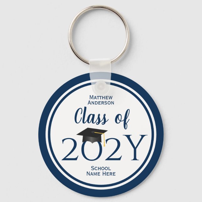 Class of 2026 Elegant Navy Blue Graduation Party Key Ring (Front)