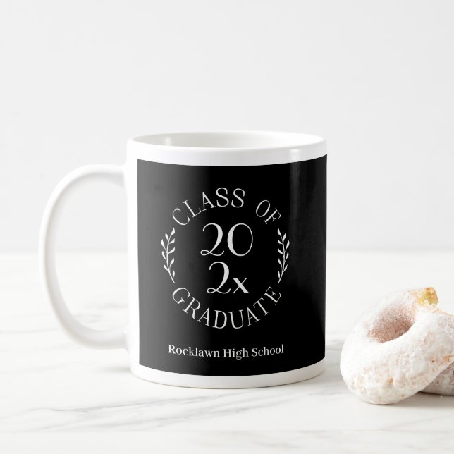 Class of 2026 Emblem School Name Black Graduation Coffee Mug (With Donut)