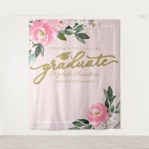 Class of 2026 Fuchsia Floral Graduation Backdrop Tapestry