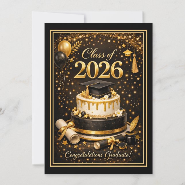 Class of 2026 Gold and Black Graduation Card (Front)