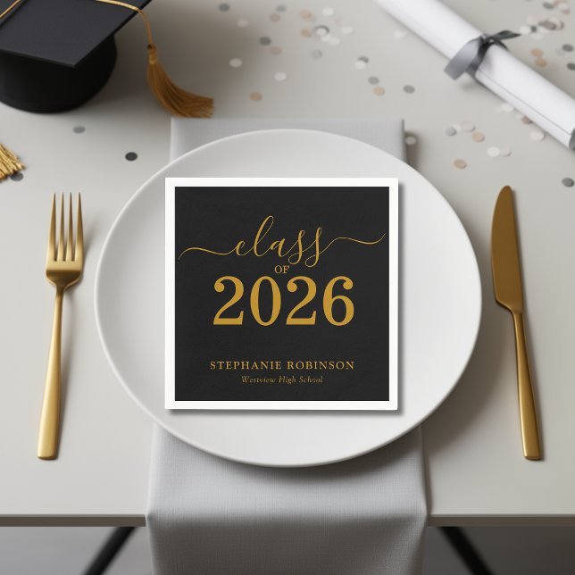 Class of 2026 Gold  Black Graduation  Napkin (Creator Uploaded)
