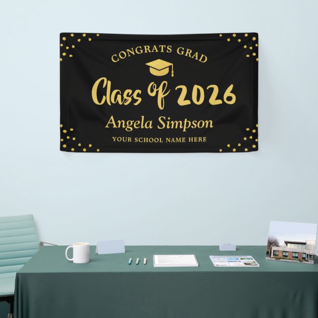 Class of 2026 Gold Brush Script Graduation Party Banner (Tradeshow)