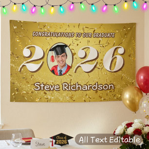 Class of 2026 Gold Confetti Glitters Custom Photo Banner