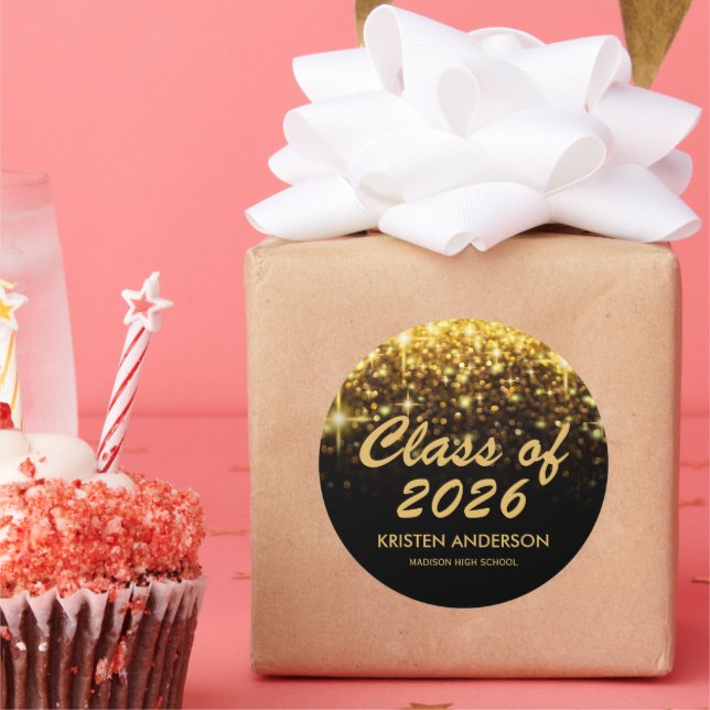Class of 2026 Gold Glitter Glam Sparkle Graduation Classic Round Sticker (Party)