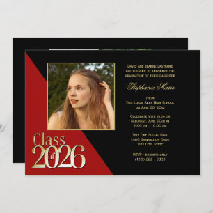 Class of 2026 Gold Grad Red with Photo Invitation
