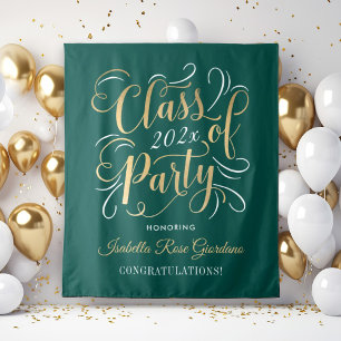 Class of 2026 Gold Green Custom Graduation Party Tapestry