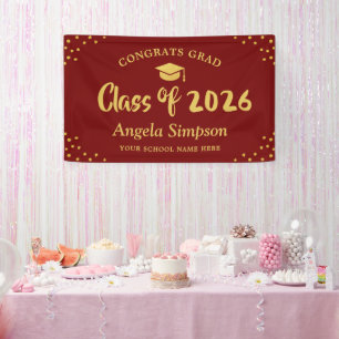 Class of 2026 Gold Red Bold Graduation Party Banner