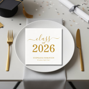 Class of 2026 Gold Script Typography Graduation  Napkin