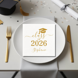 Class of 2026 Gold Script Typography Graduation  Napkin