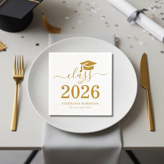 Class of 2026 Gold Script Typography Graduation  Napkin (Creator Uploaded)