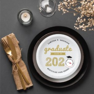 Class Of 2026 Gold Sketch Graduation Grad Party Paper Plate