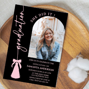 Class of 2026 Grad Announcement,Black Tassel Bow Invitation