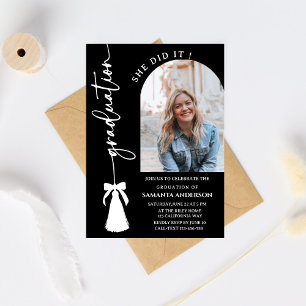 Class of 2026 Grad Announcement,Black Tassel Bow Invitation
