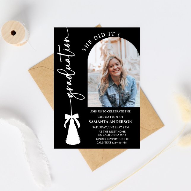 Class of 2026 Grad Announcement,Black Tassel Bow Invitation (Creator Uploaded)