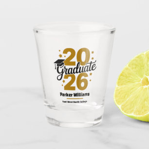 Class of 2026 Grad Cap Graduate Dark Gold Shot Glass