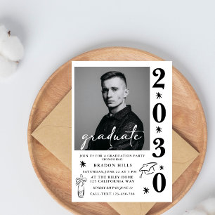 CLass of  2026 Grad Party  Graduation black white Invitation