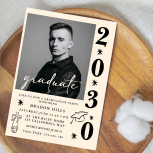 CLass of  2026 Grad Party  Graduation black white Invitation