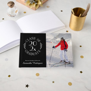 Class of 2026 Grad Photo Black Pattern Graduation Guest Book
