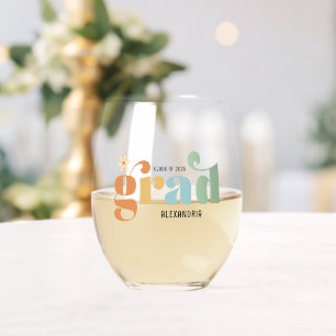 Class of 2026 Grad Retro Daisy Stemless Wine Glass