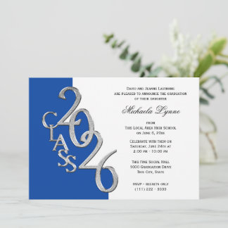 Class of 2026 Grad Silver with Color Option Invitation