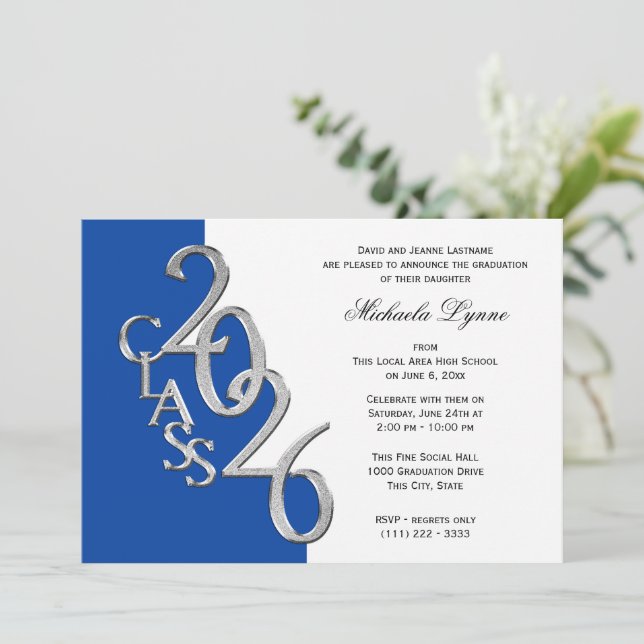 Class of 2026 Grad Silver with Colour Option Invitation (Standing Front)