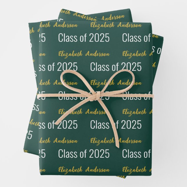 Class of 2026 Grads Full Name Deep Green White  Wrapping Paper Sheet (In situ)