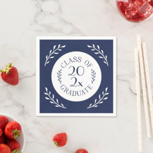 Class Of 2026 Graduate Chic Navy White Botanical Napkin
