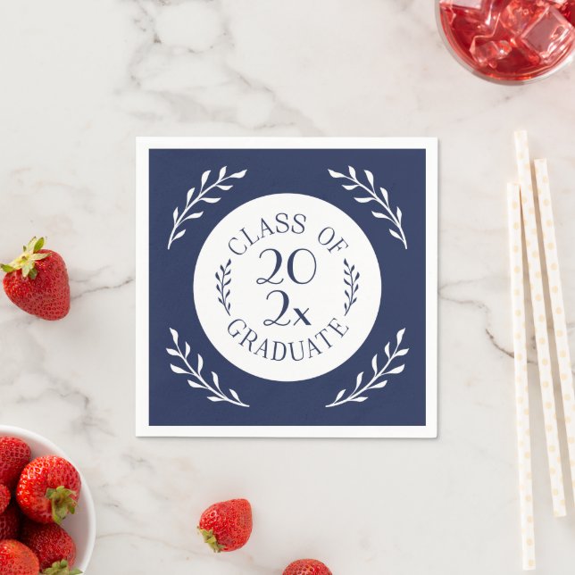 Class Of 2026 Graduate Chic Navy White Botanical Napkin (Insitu)
