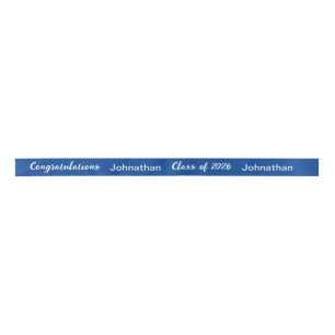 Class of 2026 Graduate Name Blue and White Script Satin Ribbon