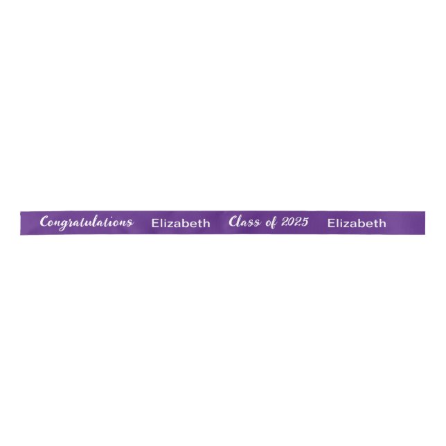 Class of 2026 Graduate Name Purple & White Script Satin Ribbon (Front)