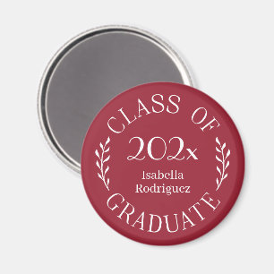 Class of 2026 Graduate Name Typography Burgundy Magnet