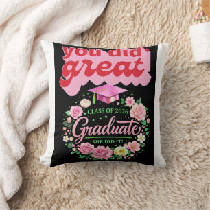 Class of 2026 Graduate She Did It Pink Floral Grad Cushion