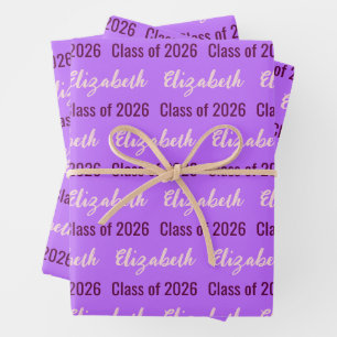Class of 2026 Graduate's Name Pale Purple Wrapping Paper Sheet