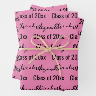 Class of 2026 Graduate's Name Pink and Black Wrapping Paper Sheet