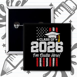 Class of 2026 Graduation American Flag Senior 2026 15 Cm Square Badge