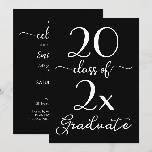 Class Of 2026 Graduation Chic Black White Script Invitation (Front/Back)