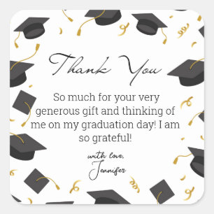 Class of 2026 Graduation Hat Elegant Thank You Square Sticker