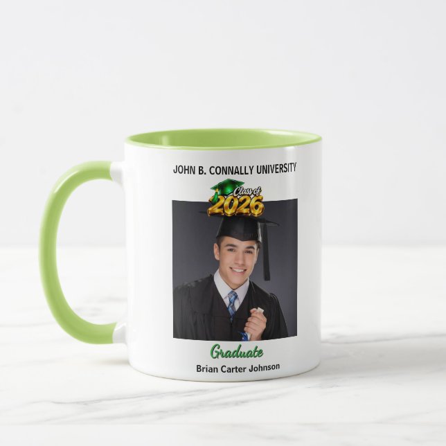 Class of 2026 Graduation Photo Green Script Gradua Mug (Left)
