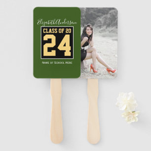 Class of 2026 Green Black & Gold Graduation Photo Hand Fan