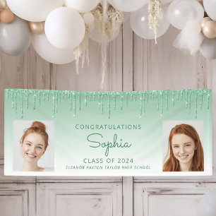 Class of 2026 Green Glitter 2-Photo Graduation Banner
