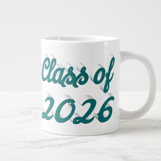 Class of 2026 green script graduation large coffee mug (Right)