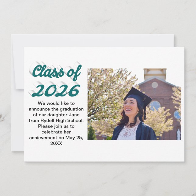 Class of 2026 green script  graduation photo invitation (Front)