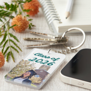 Class of 2026 green script graduation photo  key ring