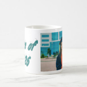 Class of 2026 green typography graduation photo coffee mug