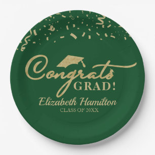 Class of 2026 Hunter Green Gold Graduation Paper Plate