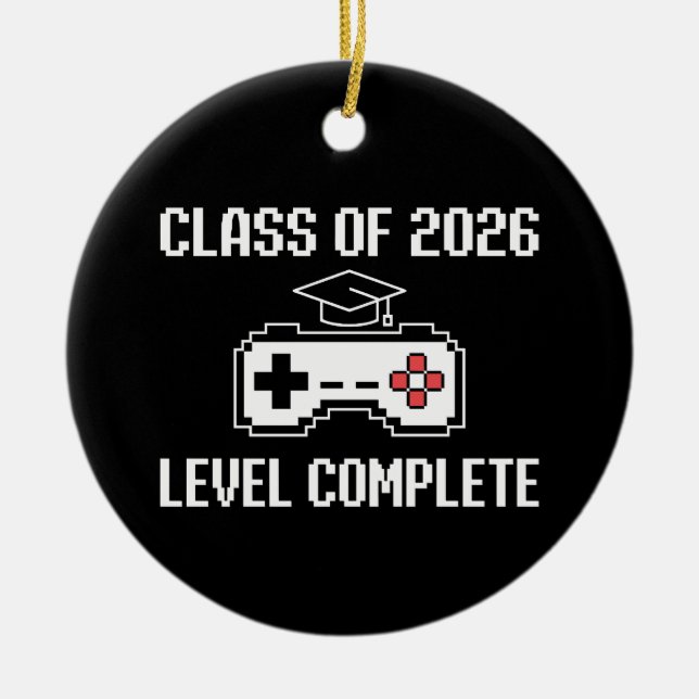 Class Of 2026 Level Complete Gaming Graduation Ceramic Tree Decoration (Front)