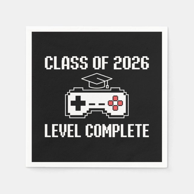 Class Of 2026 Level Complete Gaming Graduation Napkin (Front)