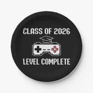 Class Of 2026 Level Complete Gaming Graduation Paper Plate