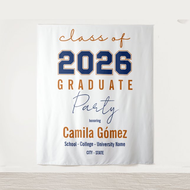 Class of 2026 Minimalist Graduation Backdrop Tapestry (Front)