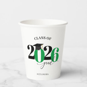 Class of 2026 Modern Typography Green Graduation Paper Cups